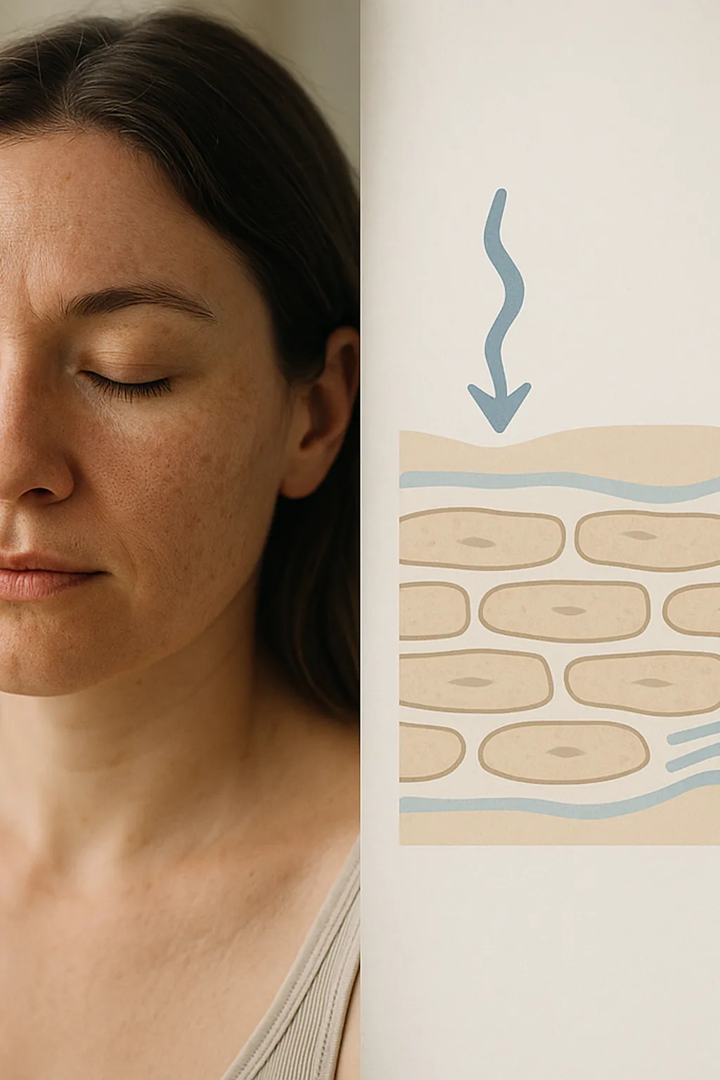 Educational cross-section of the outer skin barrier showing surface cells and the lipid matrix