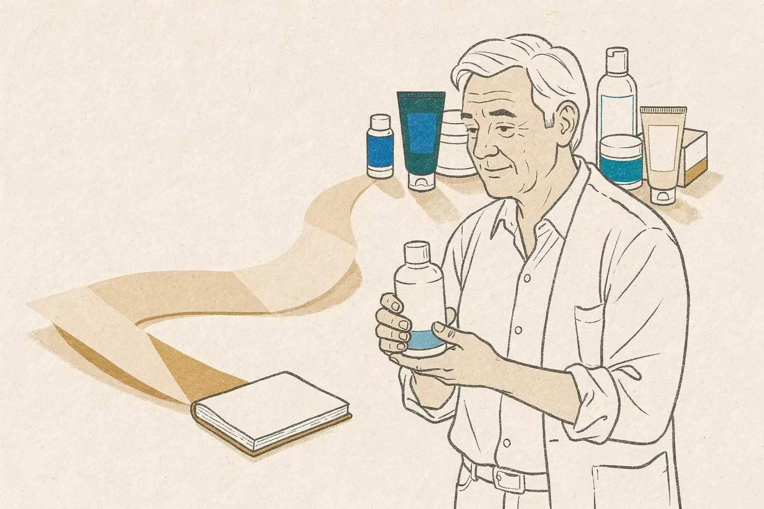 Conceptual illustration of choosing one new skincare product for a cautious small-area trial