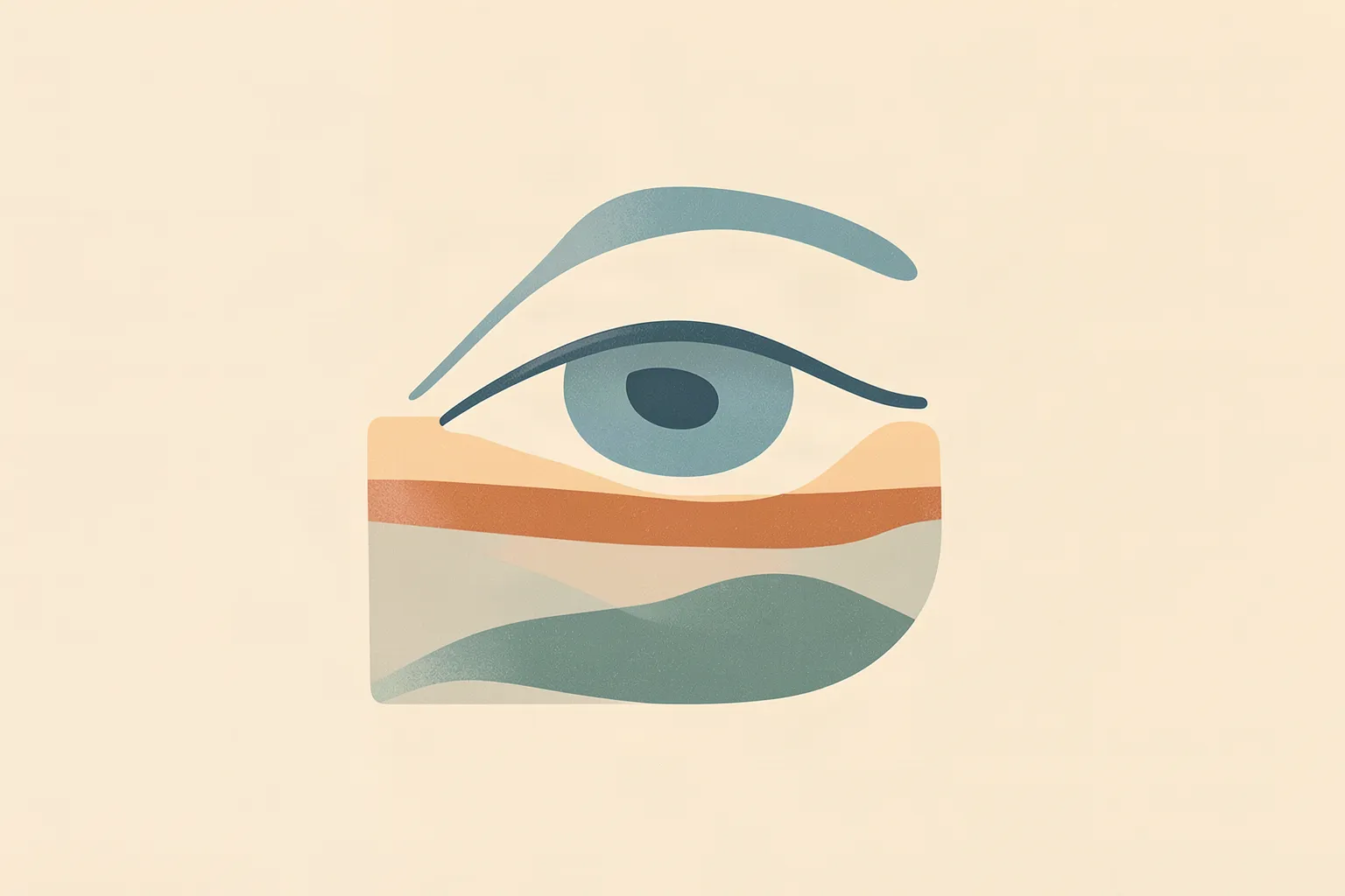 Cross-section of the skin beneath the eye showing the thin outer layer, pigment within it, and a blood vessel close to the surface.